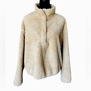 H&M Teddy Fleece Oversized Tan 1/2 Snap Pullover, Size XL, Warm & Cozy Fleece